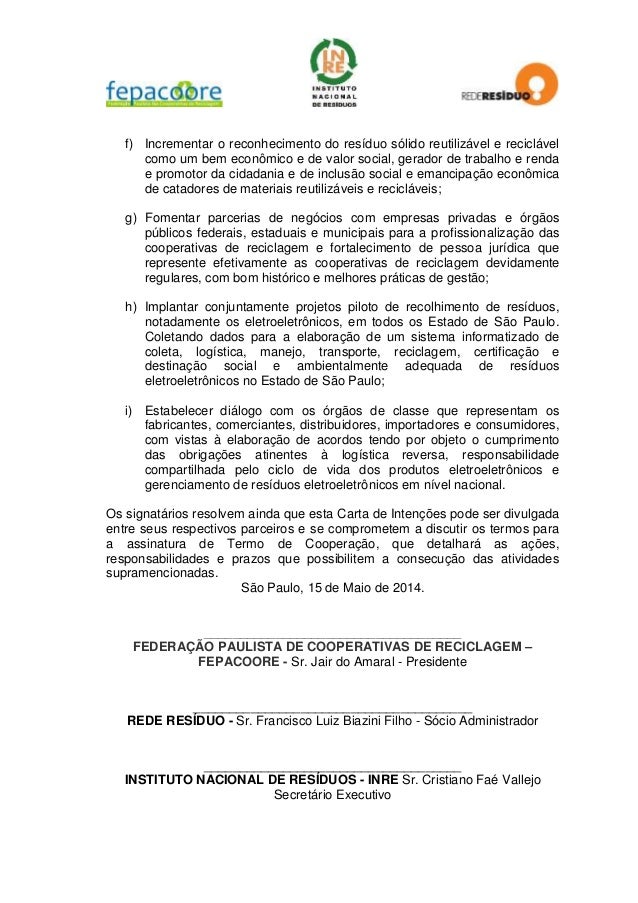 Carta de Intenções Fepacoore