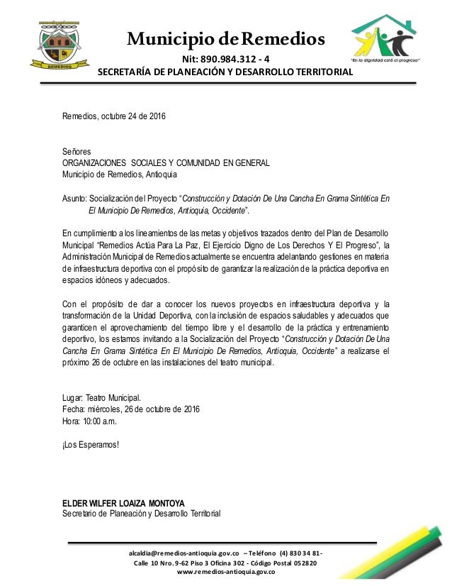 Carta De Invitacion Socializacion Cancha Sintetica 1