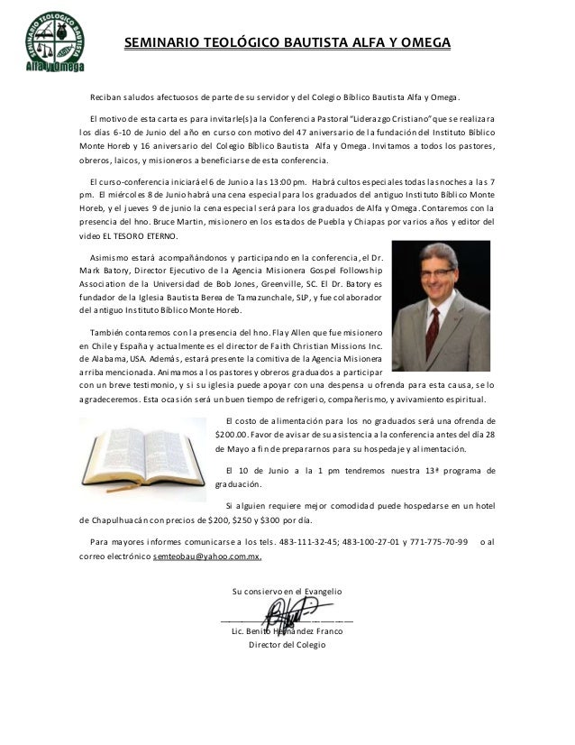 Carta de invitacion liderazgo cristiano