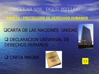 ASUNTO : PROTECCION DE DERECHOS HUMANOS CIRCULAR Nº8,  DGCG 20/11/00 ,[object Object],[object Object],[object Object]
