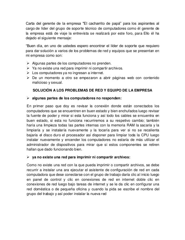 Carta del gerente de la empresa