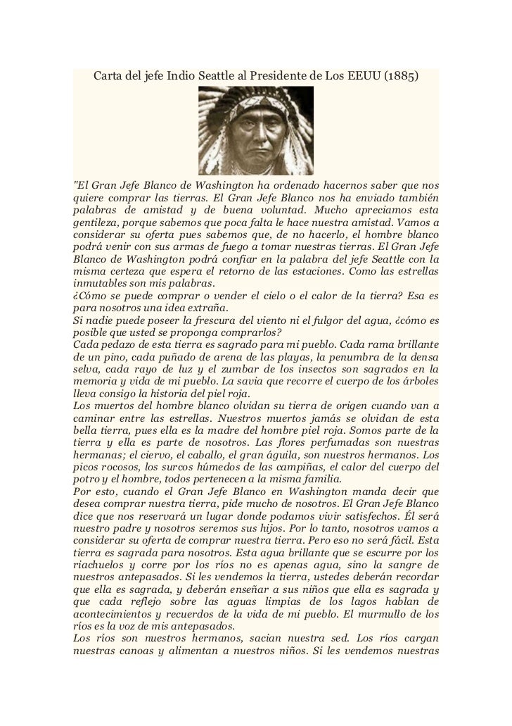 Carta del jefe indio seattle al presidente de los eeuu