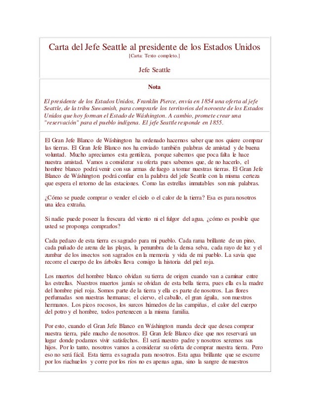 Carta del jefe seattle al indio piel roja al presiente