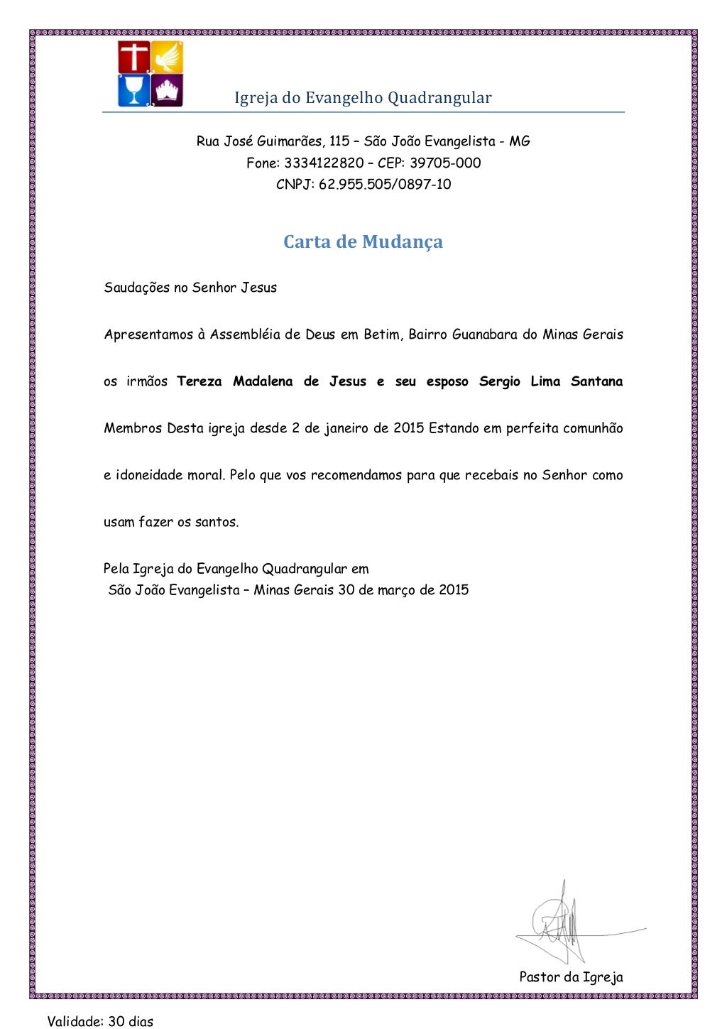 Modelo Carta De Mudanca Status