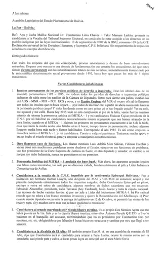 Carta de postulación de Constantino Lima al TSE