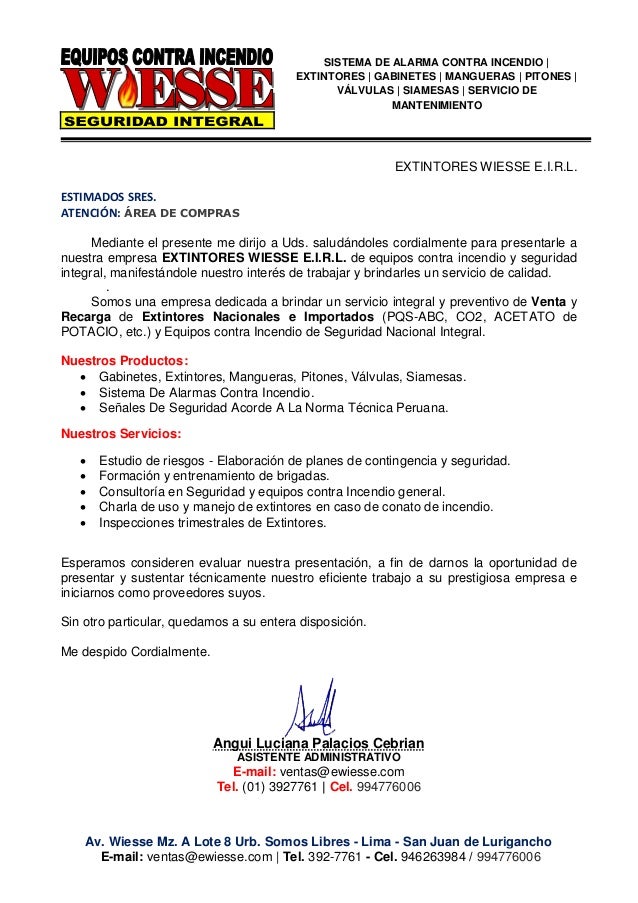 Carta de presentación extintores wiesse e.i.r.l.