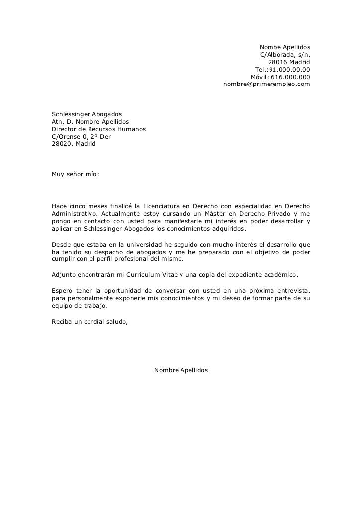 Carta de presentación de candidatura espontánea