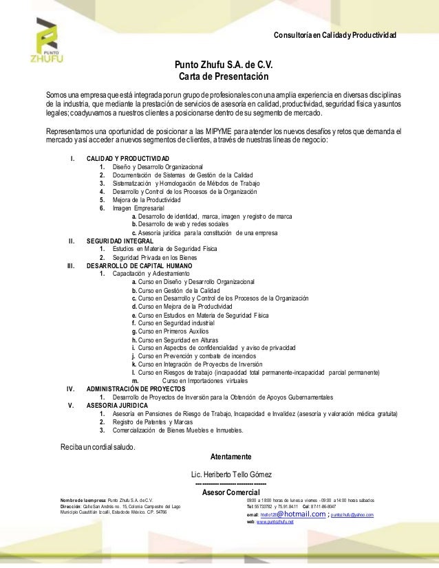 Carta De Presentacion Zhufu