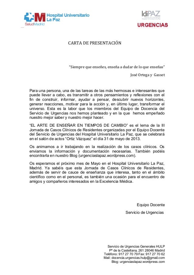 Carta de presentación Jornadas de Casos Clínicos 2013