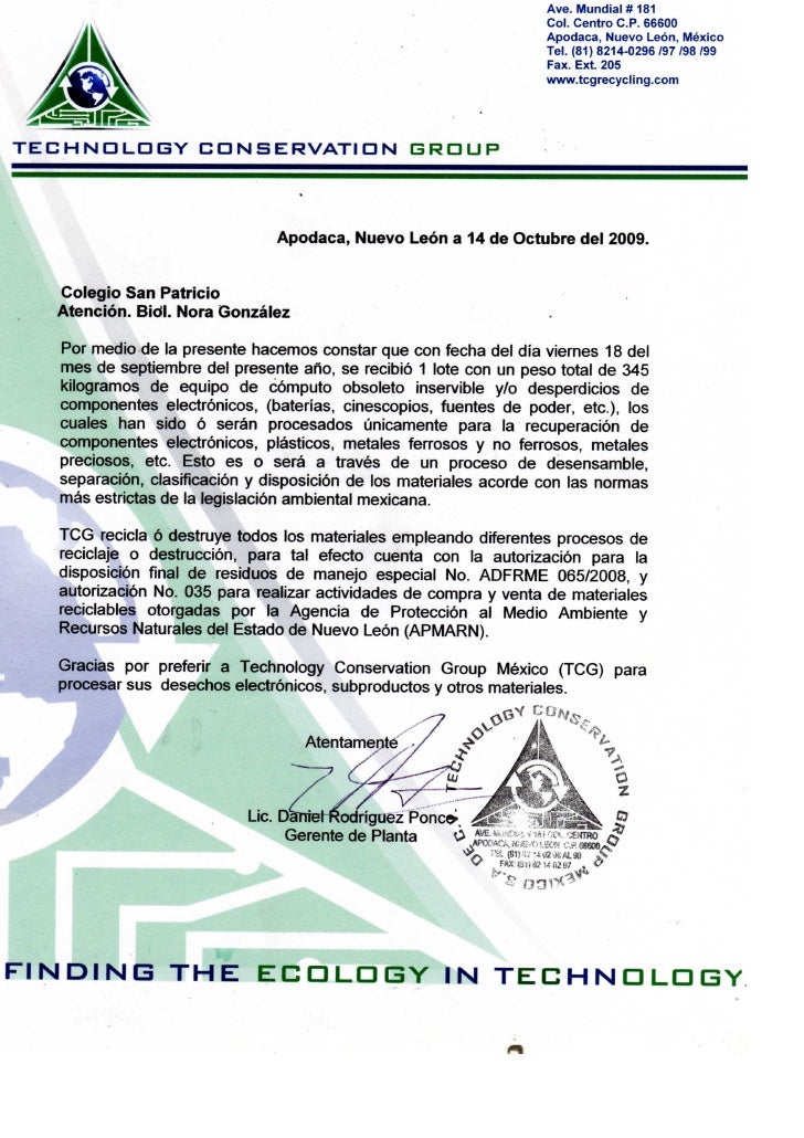 Carta De Reciclaje Sept. 09 (Colegio San Patricio)