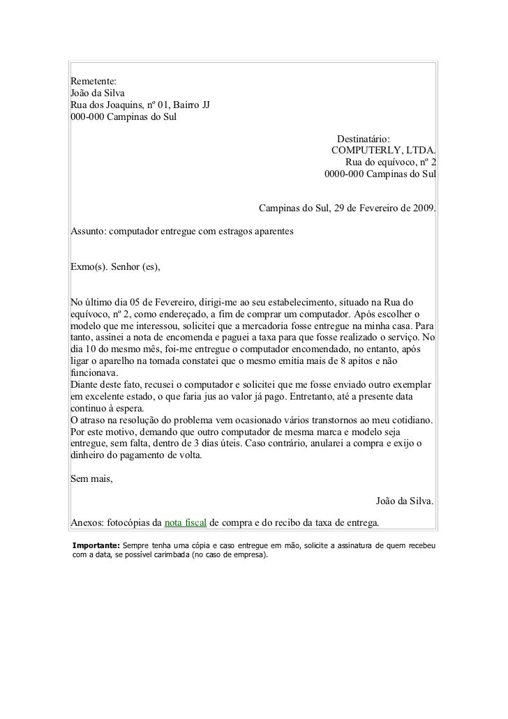 Exemplo Como Fazer Uma Carta De Reclamação – Novo Exemplo