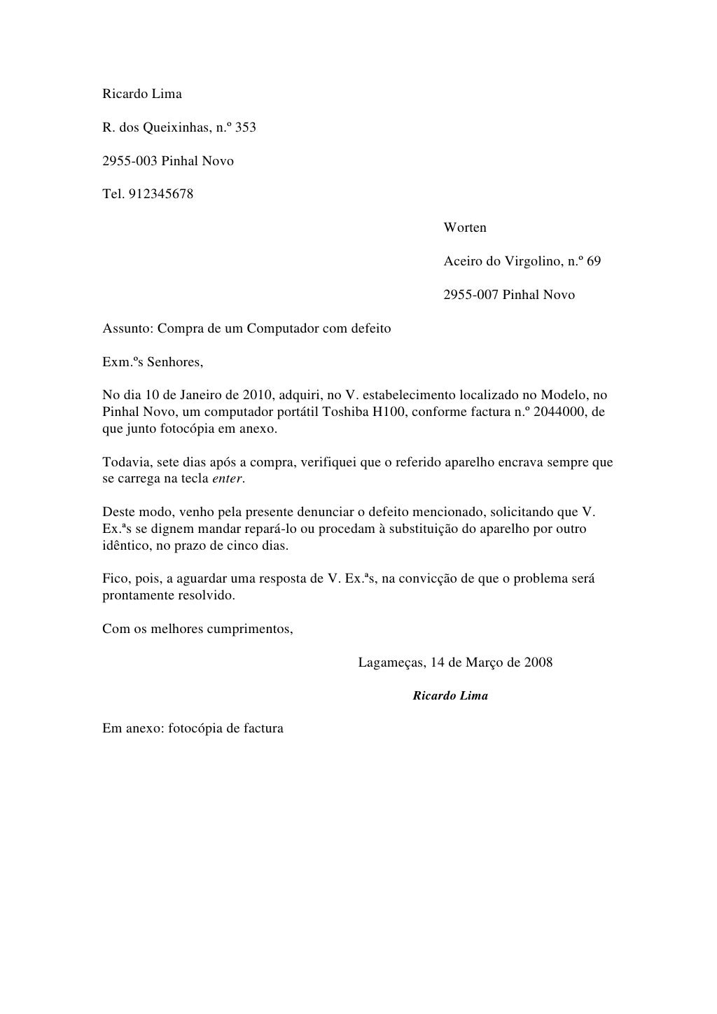 Carta de reclamação