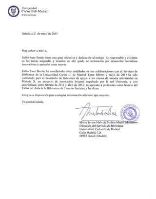 Carta de recomendación - Universidad Carlos III de Madrid