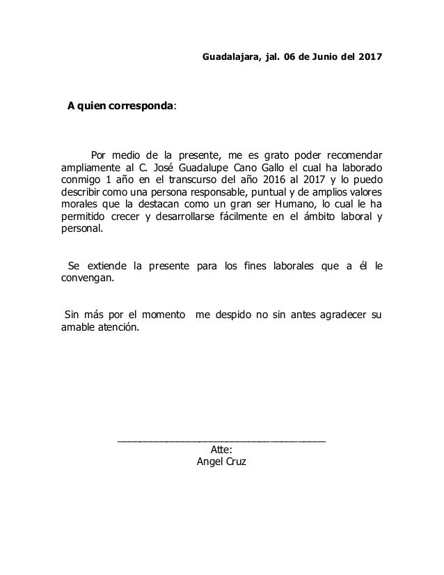 Carta de recomendación