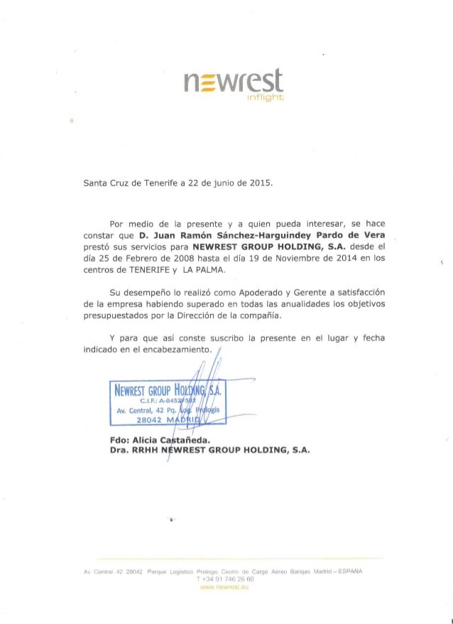Carta de recomendación Newrest Group Holding a Juan Ramón 