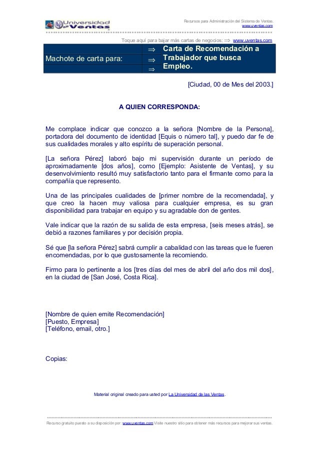 Carta de recomendacion Carta de recomendacion