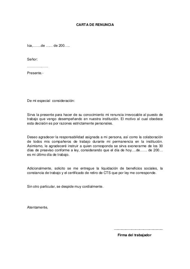 Carta de renuncia