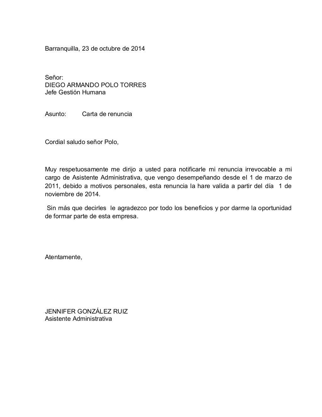Carta de renuncia.