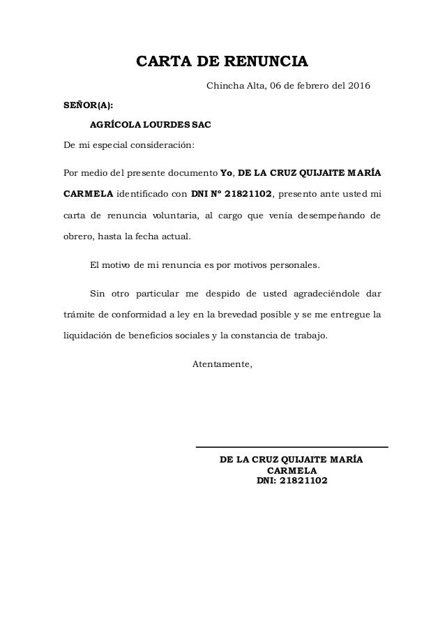 Carta de renuncia