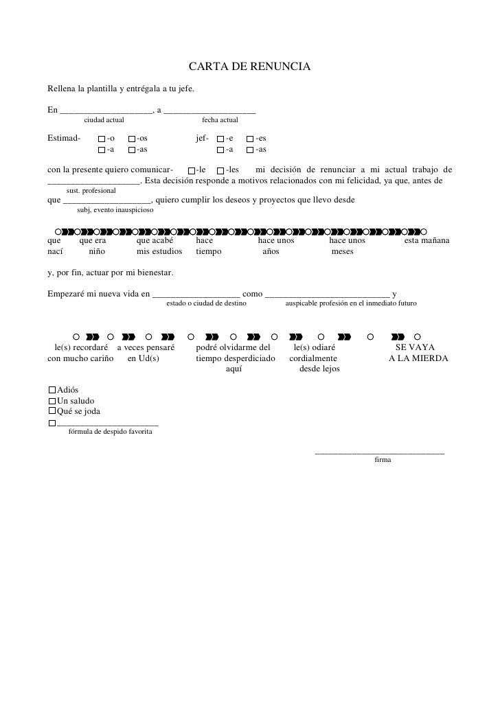 Carta de renuncia pdf