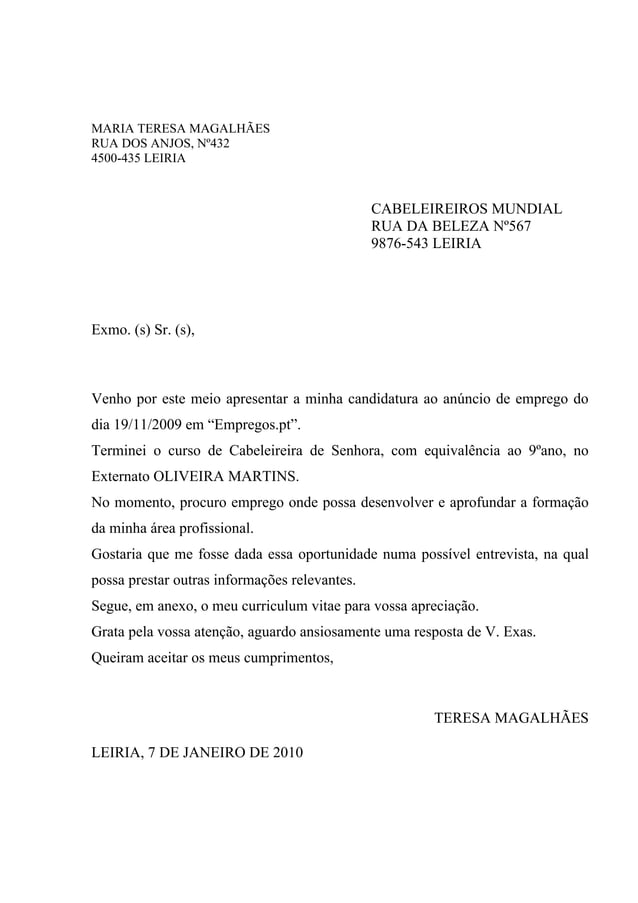 Carta De Resposta A Emprego