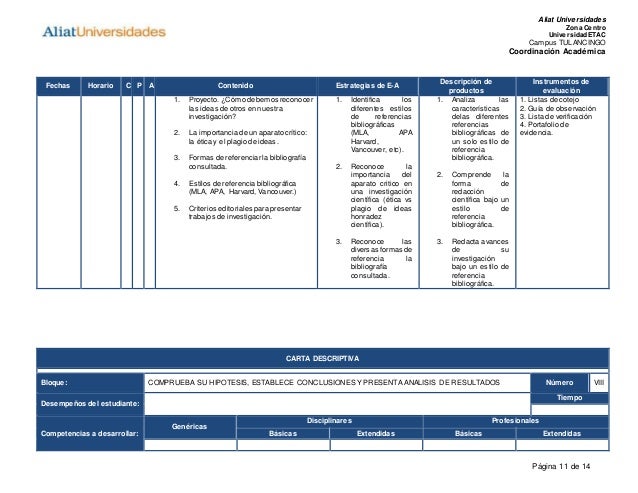 Carta descriptiva metodologia de la investigación