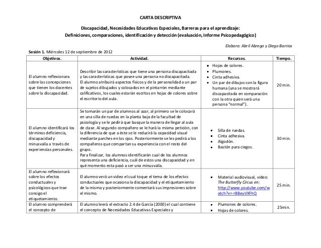 Carta descriptiva nee