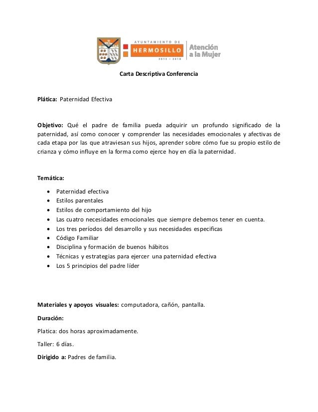 Carta descriptiva paternidad efectiva