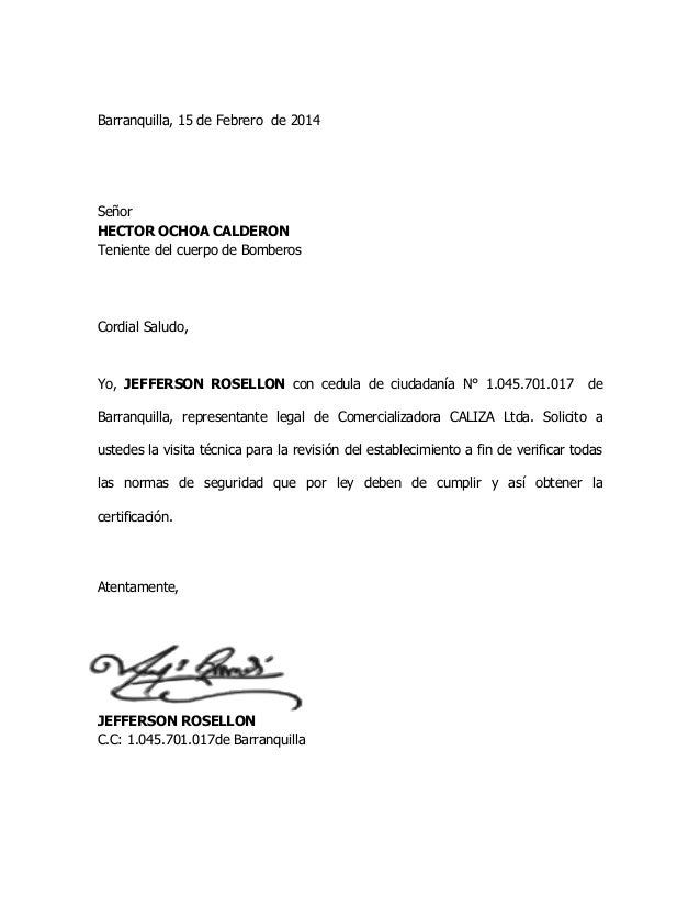 Carta de solicitud de revision bomberos