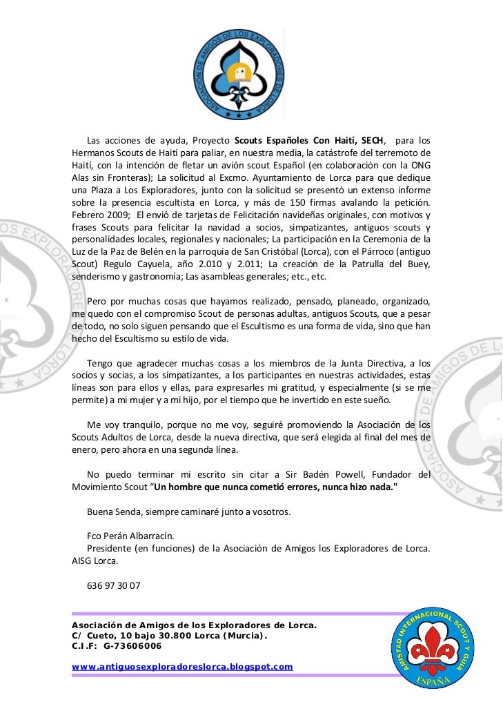 Carta despedida presidencia