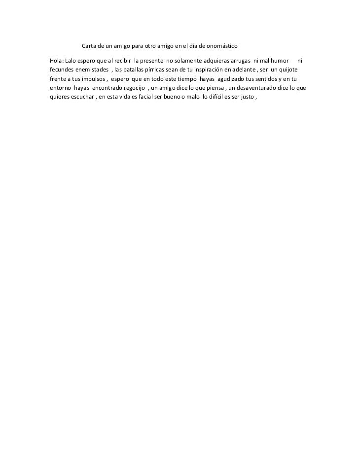 Carta de un amigo para otro amigo en el día de onomástico