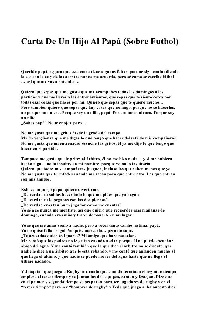Carta de un hijo al papá (sobre futbol)