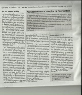 Carta al Director publicada hoy en Diario de Cádiz,.de RAFAEL SERRANO