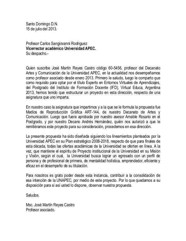 Carta diriguida a la vicerrectoría académica de la unapec