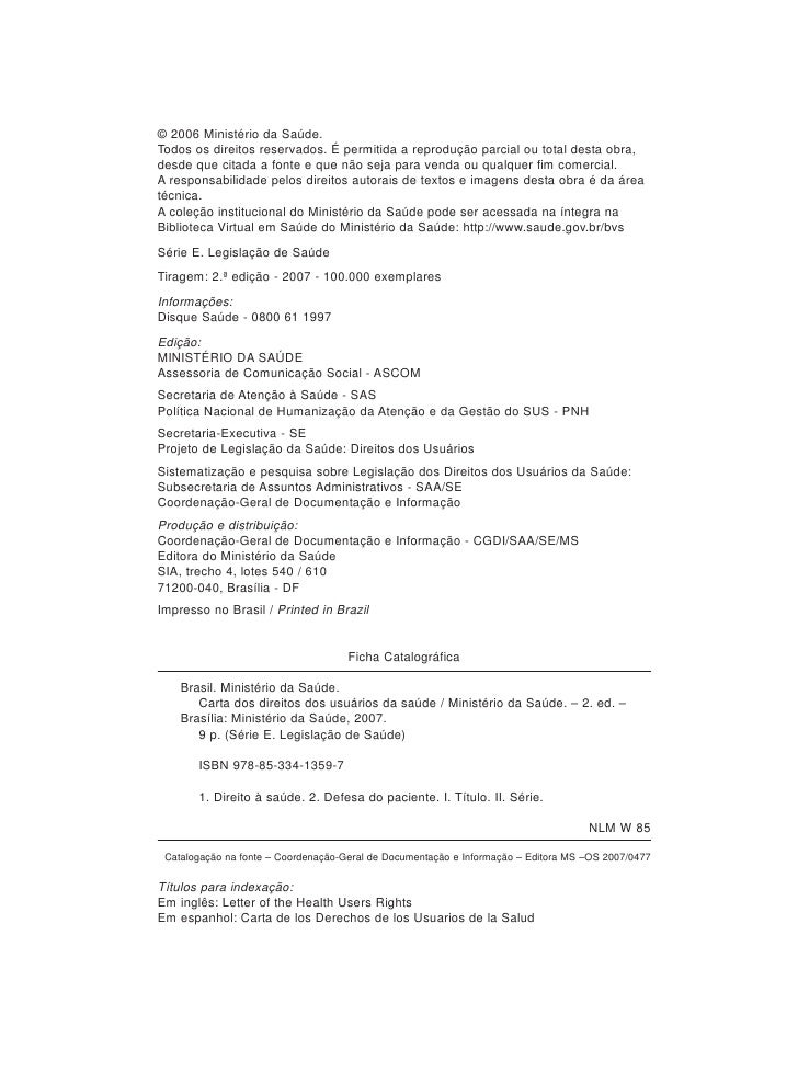 Carta dos direitos dos usuarios da saude ministerio da 