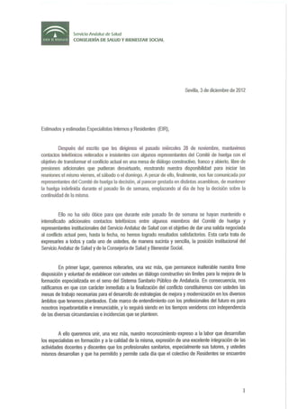 Carta a los Especialistas Internos Residentes de Andalucía 