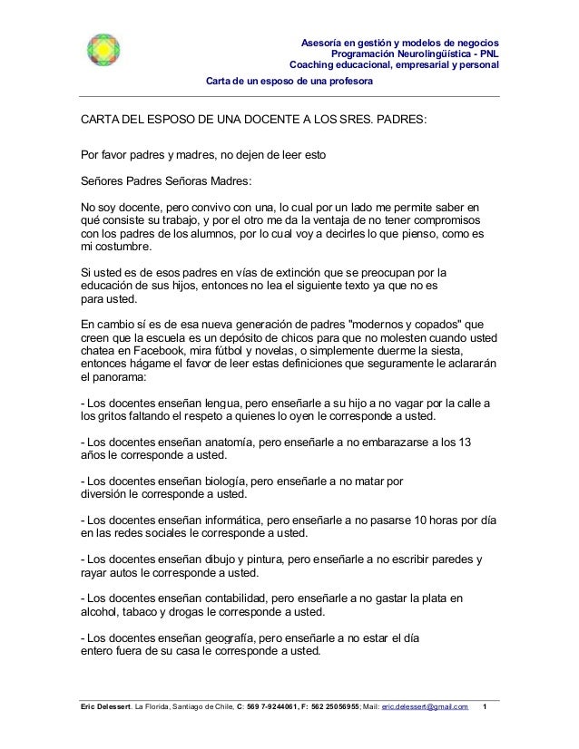 Carta de un esposo de una docente a los padres