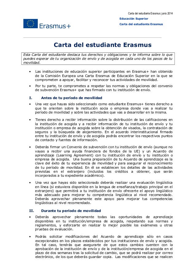 Carta Estudiante Erasmus 14