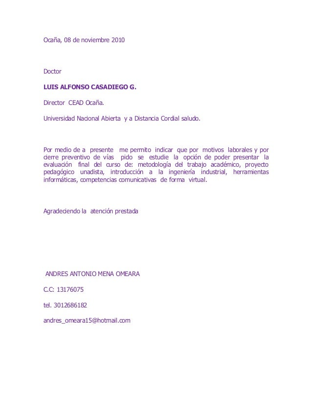 Carta examen virtual