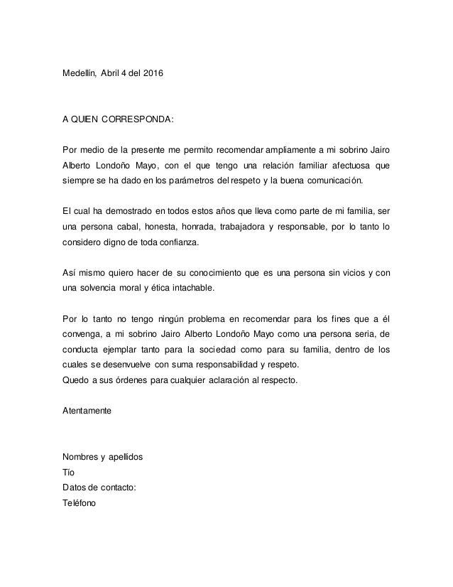 Carta familares