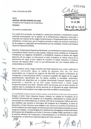 Carta de federaciones deportivas al congreso del Perú