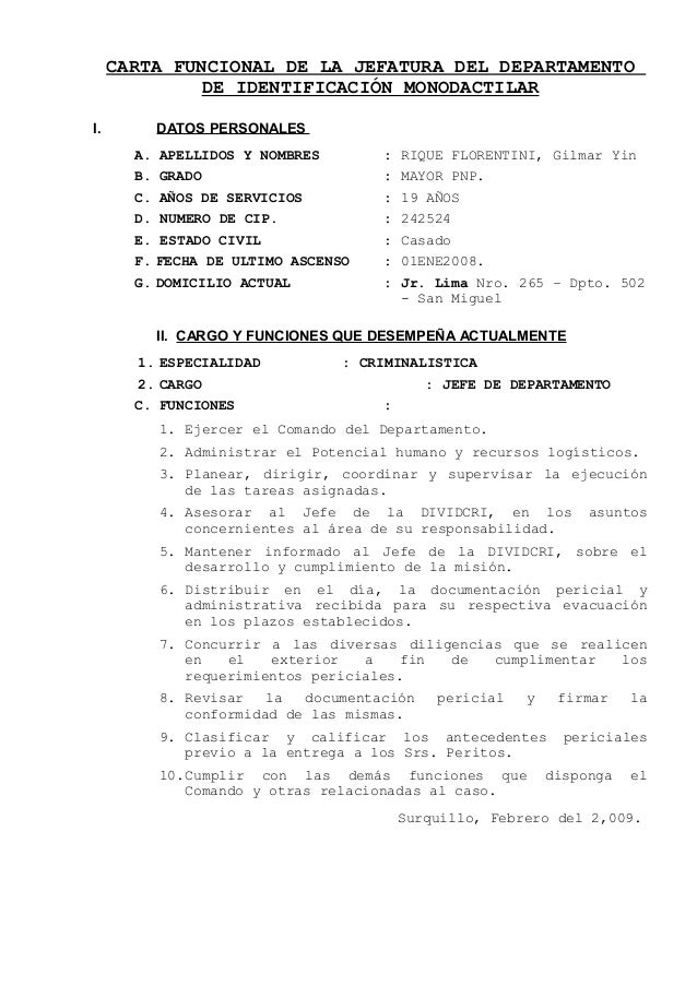 Carta funcional jefatura