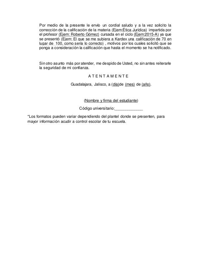 Carta de inconformidad de calificación