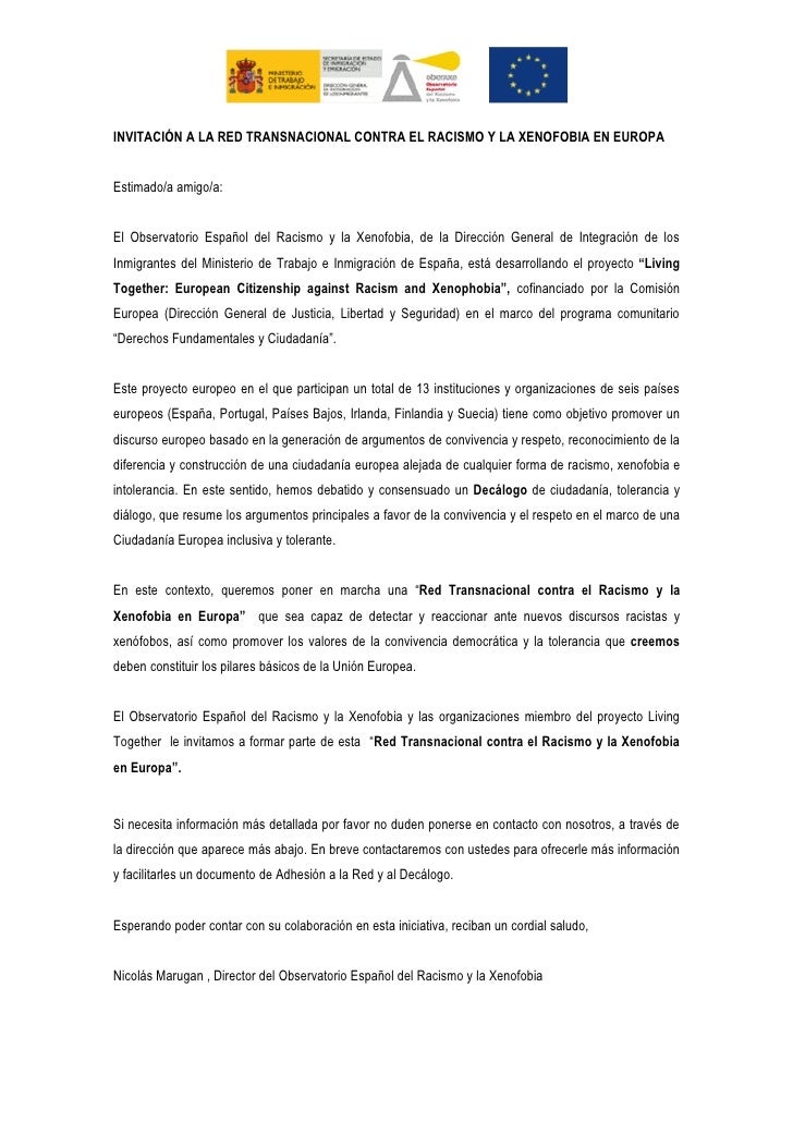 Carta invitación en español para participar en la Red 