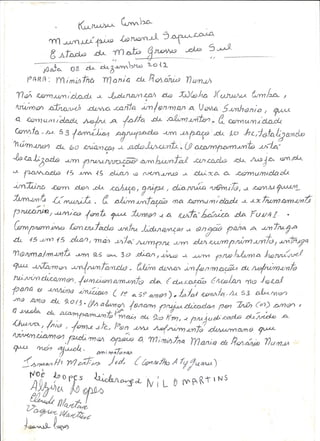 Carta das Crianças da Aldeia Kurusu Amba à Ministra Maria do Rosário