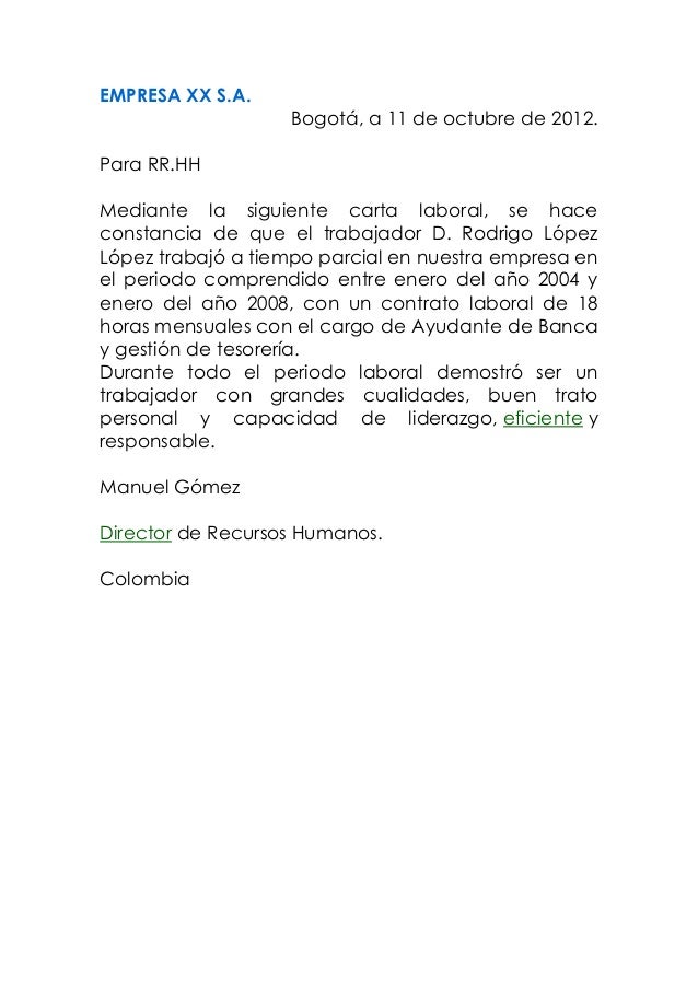 Carta laboral de cartas modelo