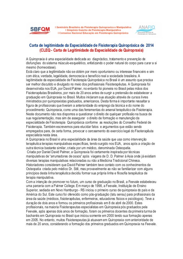 Cartalegitimidade legitimidade fisioterapia quiropraxica