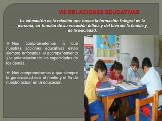 Nos comprometemos a practicar el valor de la humildad en cada una de las relaciones con el resto de personas.IV SOCIEDAD CIVILLa sociedad civil es un conjunto de relaciones humanas y de recursos culturales yasociativos, basados en valores e ideales comunes, que conservan una relativa autonomía eindependencia con respecto a las formas más amplias de la colectividad. Deseamos fomentar la dignidad de los más necesitados mediante el ejercicio de la solidaridad.