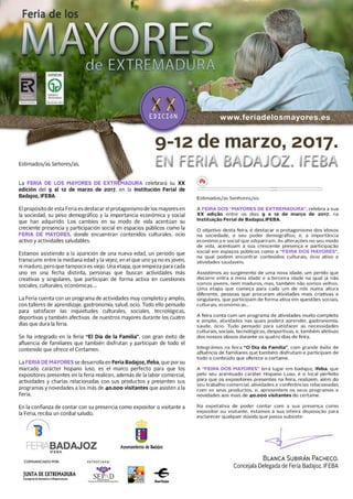 Carta de la directora Feria de los Mayores 2017