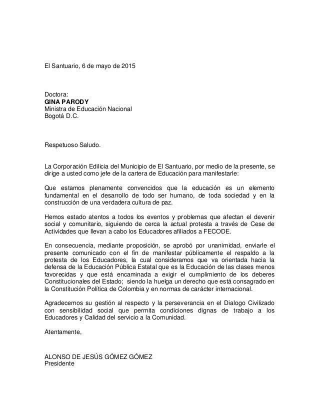CARTA, RESPALDO A DOCENTES POR PARTE DEL CONCEJO MUNICIPAL 